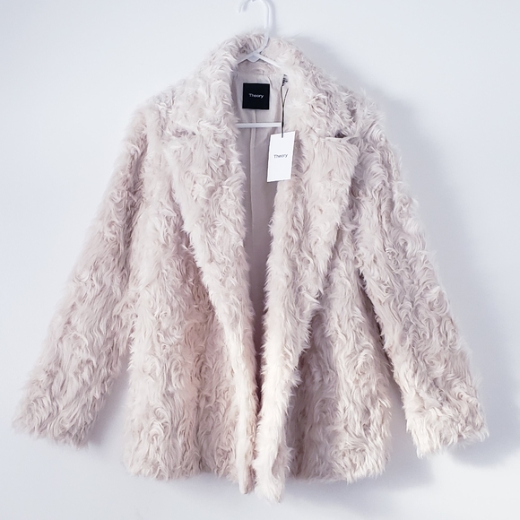 NWT Theory Clairene Jackson Ivory Faux Fur Jacket - Picture 3 of 8